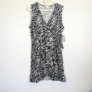 Zebra Mini Wrap Dress XL Black & White Pie in the Sky Womens Surplice Faux Wrap